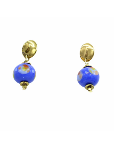 Boucles d'oreilles puce ondulée perle Murano bleue Sillage