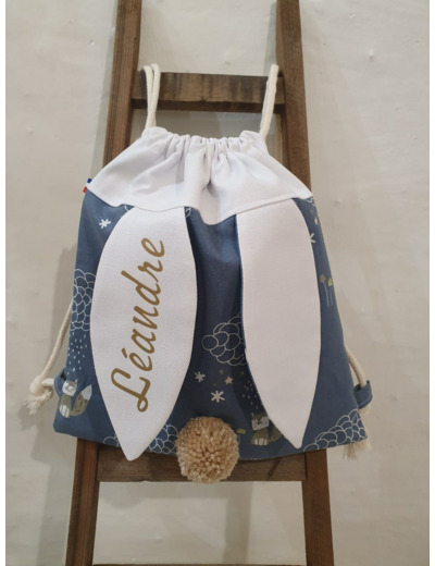 Sac à dos Pochon pour enfant, modèle blanc et bleu, renard