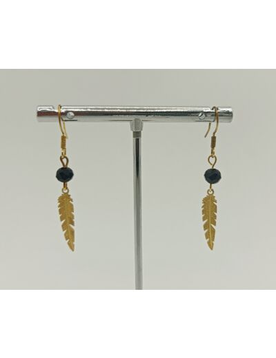 Boucles d'oreilles plume doré/noir