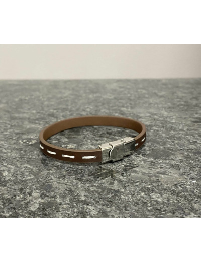 Bracelet cuir Marron fil blanc