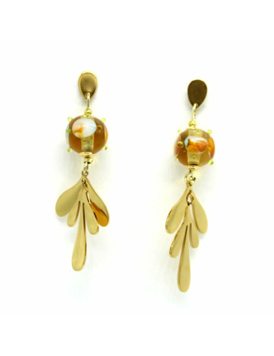 Boucles d'oreilles feuille et perle Murano – Salvia