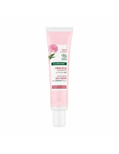 Crème Riche Apaisante Bio 40ml Pivoine Peaux Sensibles et Sèches Klorane