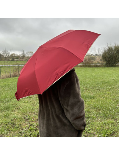 Piganiol x Noix D'arec Parapluie Pliant Pour Femme Bordeaux / Biais Or