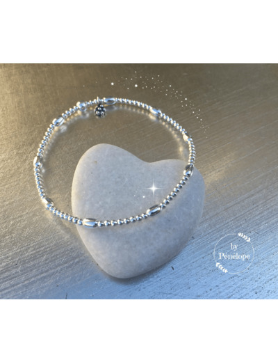 Bracelet perles ovales et rondes en argent 925ème