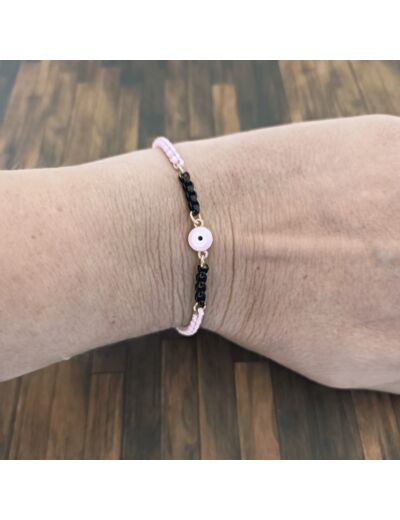 Bracelet œil porte bonheur rose-noir