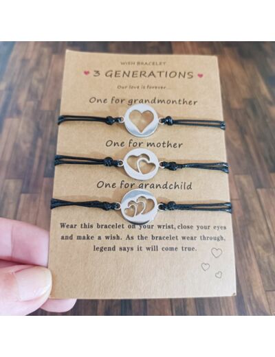 3 bracelets 3 générations cœur