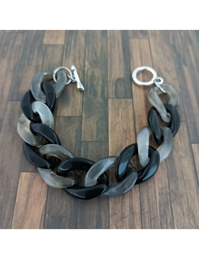 Bracelet gros maillons gris/noir argenté 22mm