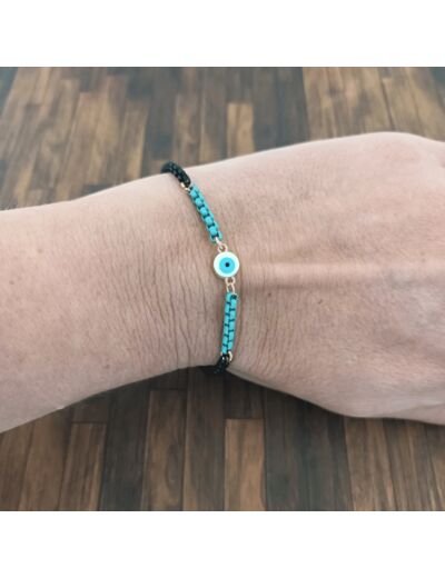 Bracelet œil porte bonheur turquoise-noir