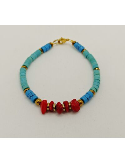Bracelet hématite/corail rouge/turquoise 3