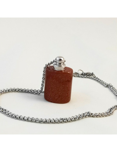 Collier bouteille de parfum pierre de sable doré/argenté