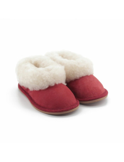 Chaussons enfant rouges en peau de mouton