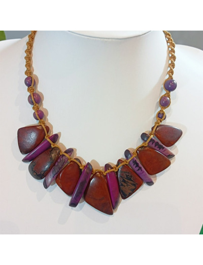 Collier Pervenche pourpre-violet en ivoire végétal