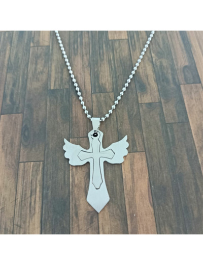 Pendentif homme croix/ange acier inox