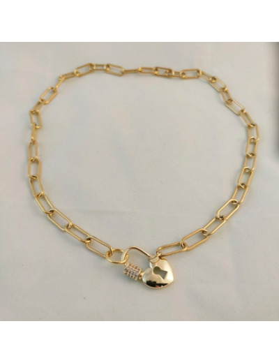 Collier grosse chaîne doré cadenas