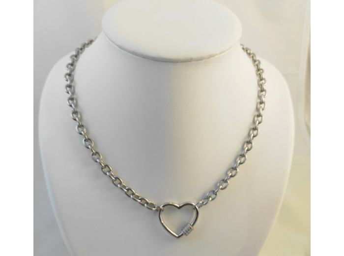 Collier grosse chaîne fermoir cœur Zirconium