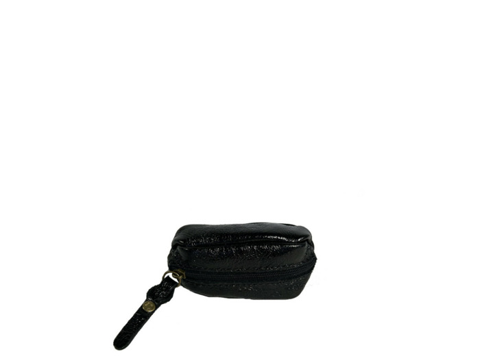 Farfouillette Petit Porte-Monnaie En Cuir Effet Froissé Brillant Noir