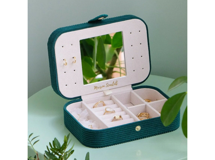 Maison Scarlett Brigitte Boite A Bijoux De Voyage En Velours Côtelé CTVR Vert