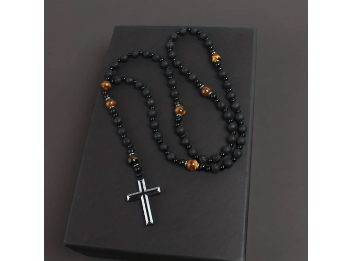 Chapelet pierre de lave/œil de tigre/hématite