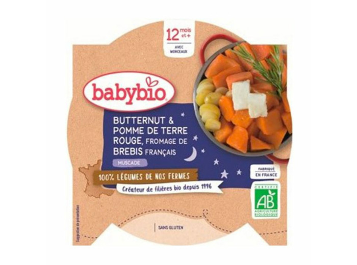 Assiette bonne nuit bio 230g Légumes Butternut et pomme de terre rouge Des 12 mois Babybio