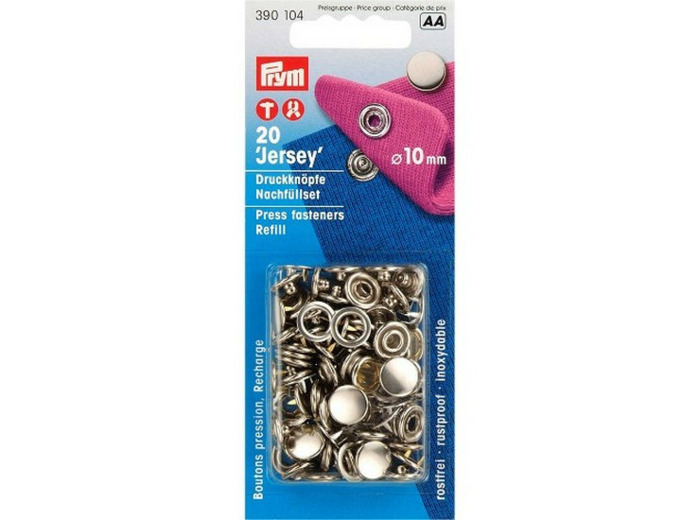 Boutons pression Jersey argent 10 mm, recharge
