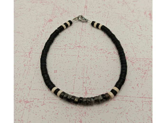 Bracelet homme pierres naturelles heishi labradorite/noir/greige