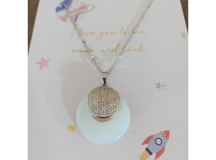 Pendentif opale blanc/fleur de vie