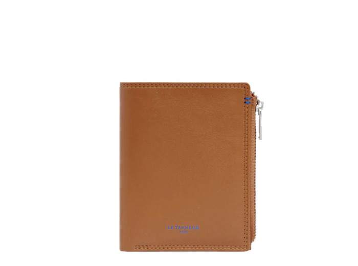 Le Tanneur Martin Portefeuille Zippé En Cuir Lisse Anti RFID Tan