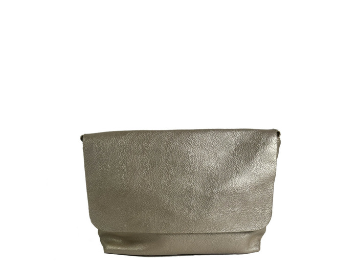 Farfouillette Grand Sac Porté Travers A Rabat Et Similicuir Effet Grainé Doré