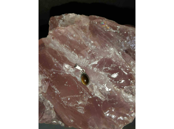 Mini Pendentif oeil de tigre cabochon argent 925/000