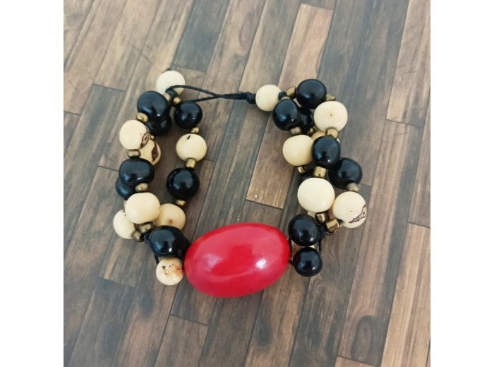 Bracelet Magda rouge-noir-beige en ivoire végétal