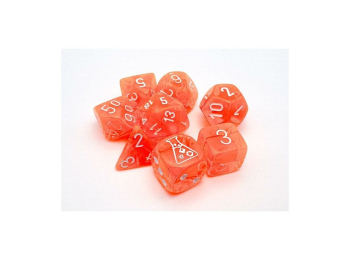 CHESSEX - Set de 8 dés - TRANSPARENT Orange Fluo / Blanc