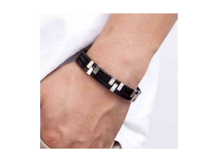 Bracelet tendance en cuir véritable noir 12