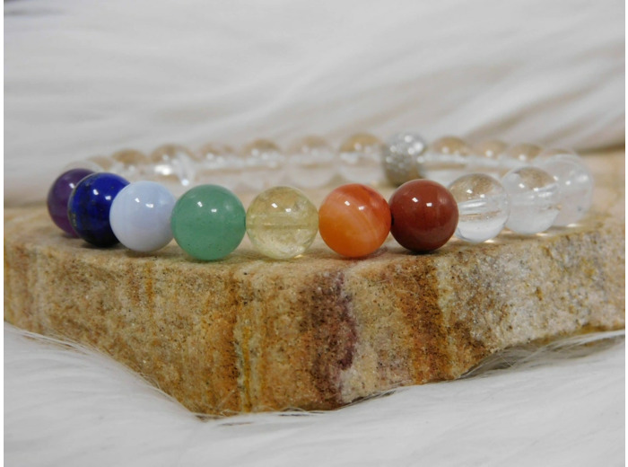 BRACELET 7 CHAKRAS TRIO CRISTAL DE ROCHE