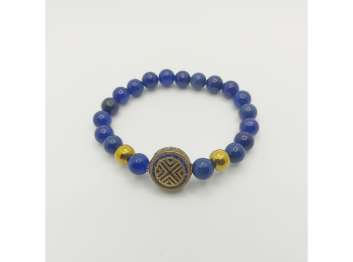Bracelet lapis lazuli/hématite, perle tibétaine