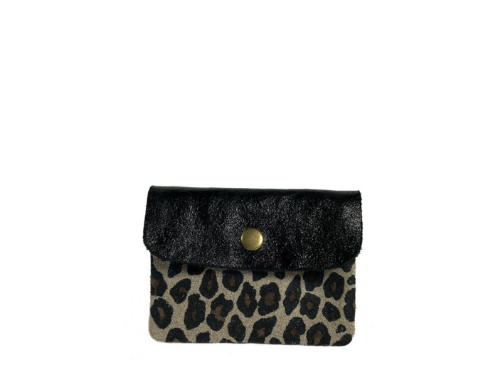 Farfouillette Porte-monnaie compact Cuir PM Noir Léopard