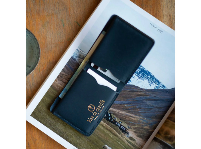 Bleu De Chauffe Pèze Portefeuille Italien Cuir Bleu Marin