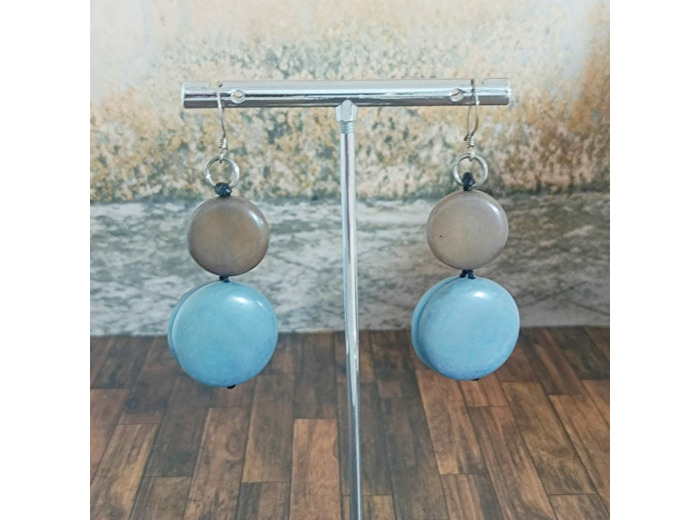 Boucles d'oreilles Félixia bleu-gris en ivoire végétal