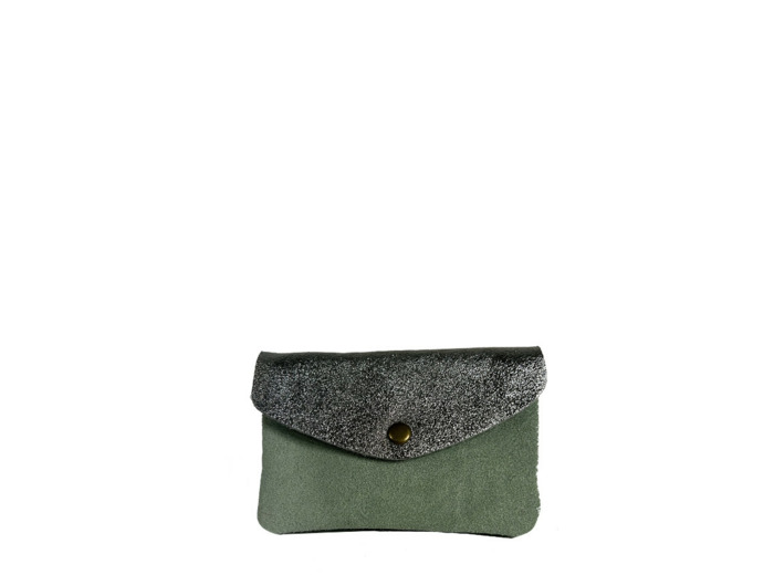 Farfouillette Grand Porte-Monnaie En Daim Vert D'eau / Argenté