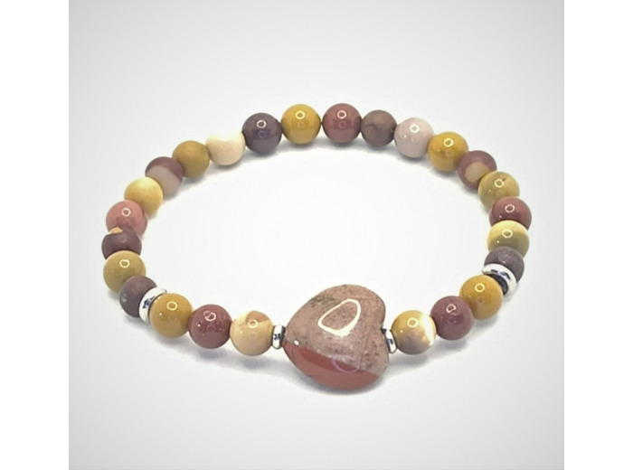 Bracelet en perles naturelle  jaspe mokaïte cœur
