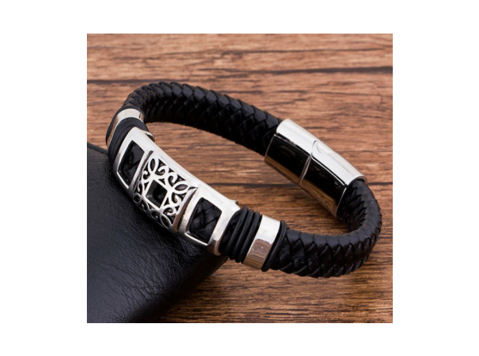 Bracelet en cuir véritable noir 2