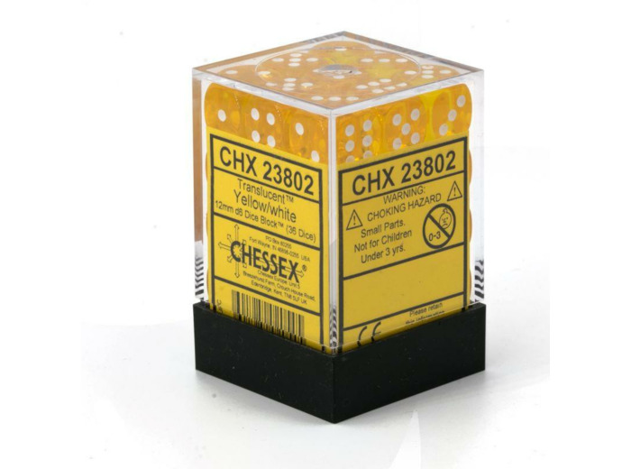 CHESSEX - Set de 36 dés 6 - TRANSPARENT - Jaune/Blanc