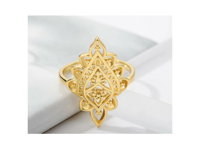 Bague en acier inoxydable géométrique doré