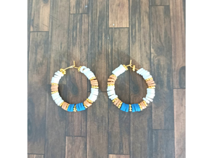 Anneaux Heishi blanc/beige/bleu