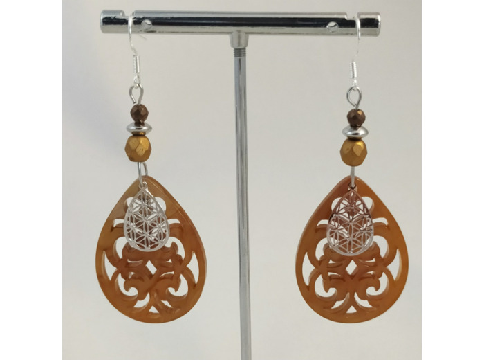 B.O. gouttes dentelle marron/argenté