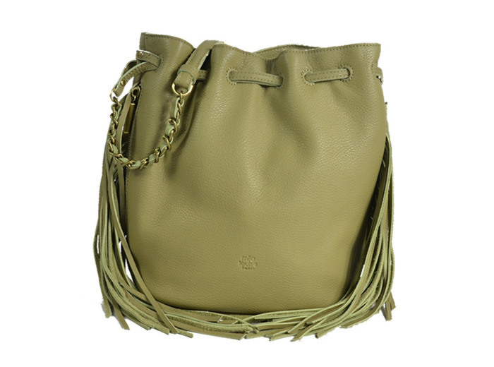 Mila Louise Milea C1 Sac Seau Frangé Cuir Grainé Oyster