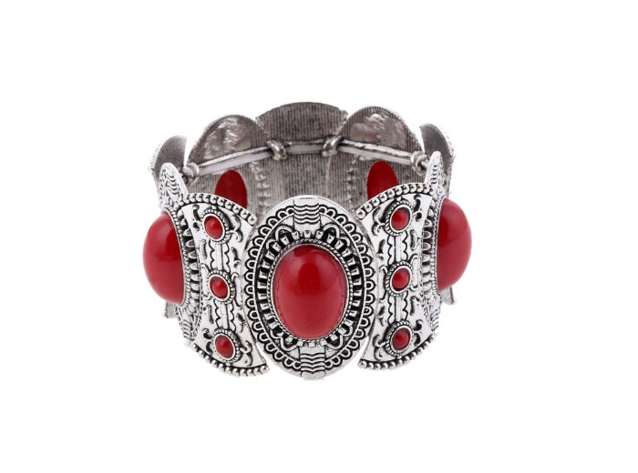 Bracelet argenté/rouge sur élastique