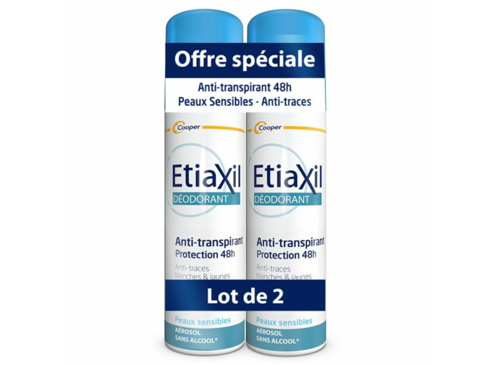 Anti-transpirant 48h Aerosol Aisselles Anti-traces Blanches Et Jaunes 2x150ml Déodorant Etiaxil