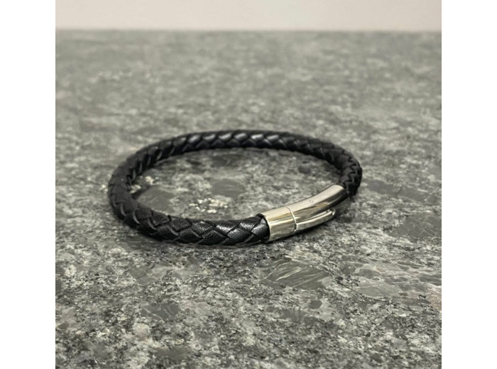 Bracelet tressé cuir noir