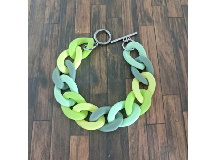 Bracelet gros maillons tons vert argenté 22mm
