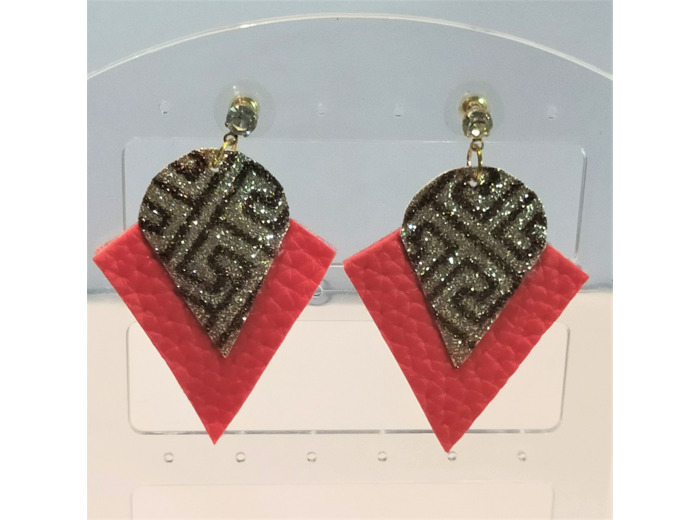 B.O. Similicuir doré/rouge triangle